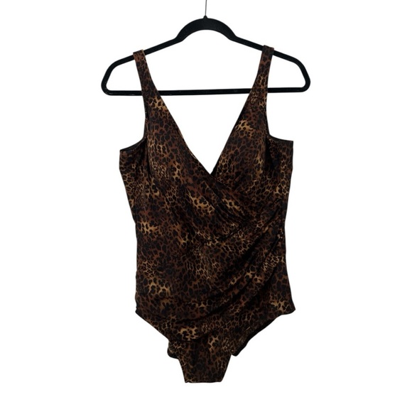 Miraclesuit Swimsuit Women’s 16 Brown Black Animal Print Oceanus One Piece - Picture 1 of 14